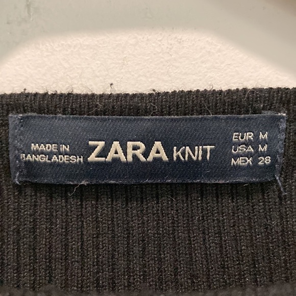 ZARA Black Ribbed Fitted Crop Sleeved Top - Picture 12 of 12